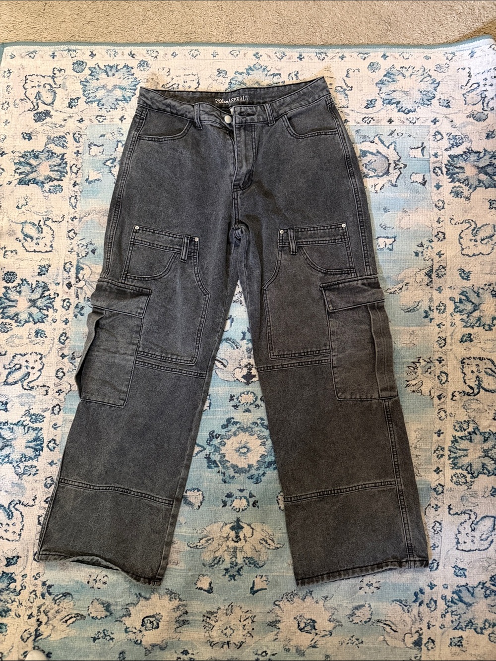 Blue Asphalt Black Washed Cargo Jeans for Women